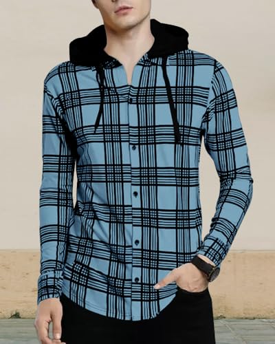 Noble Monk MenS Checkered Regular Fit Shirt (T599-Smbl_Sky Melange Black