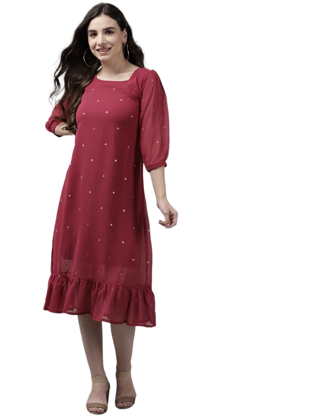 Aarika WomenS Georgette Skater Knee-Length Dress (Dr-Aw-506_Rani_S)
