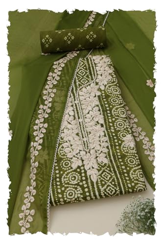 Soch Women Jam Cotton Batik Print Unstitched Dress Material with Thread Work