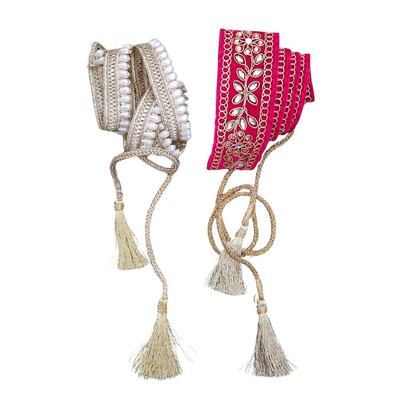 The Cool Grandmom Traditional Embroidery Set Of 2 Trending Waist Belts | Cloth Saree Belt Adjustable Kamarpatta Kamarband For Wo 22