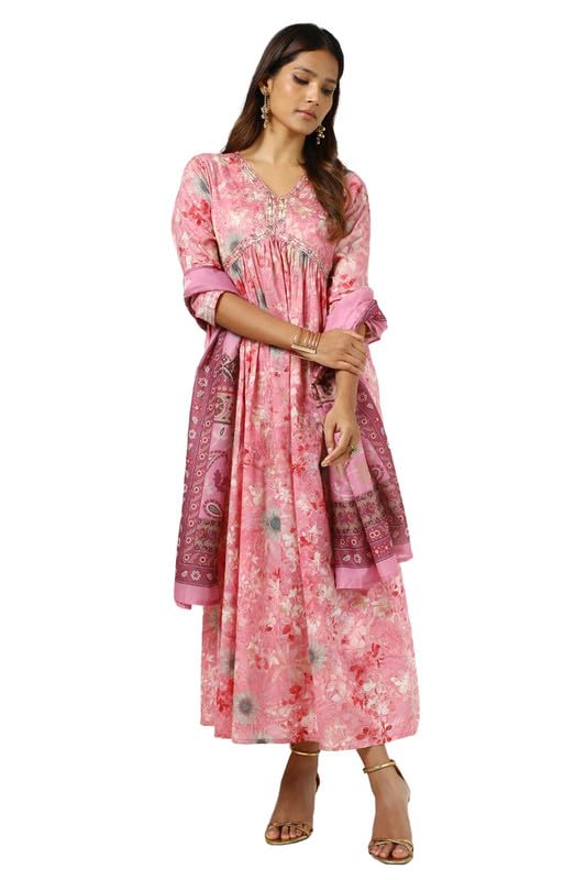 Soch Women Cotton Floral Print Kurta with Mirror and Cutdana