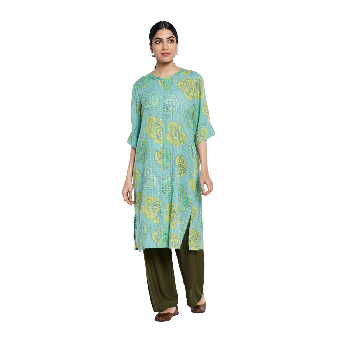 Fabindia WomenS Cotton Regular Fit Kurta (10712889Bu_Green_L)