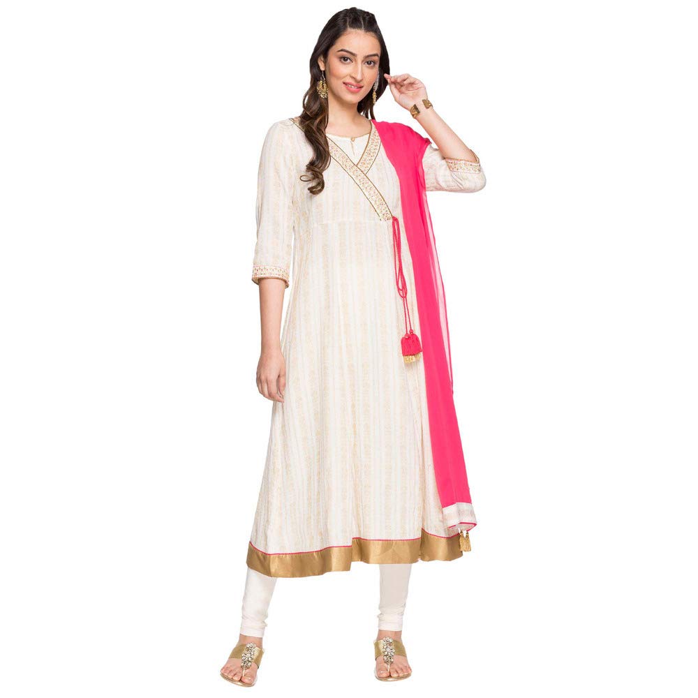 Aurelia Womens Key Hole Neck Embellished Churidar Suit (Cream_XX-Large)