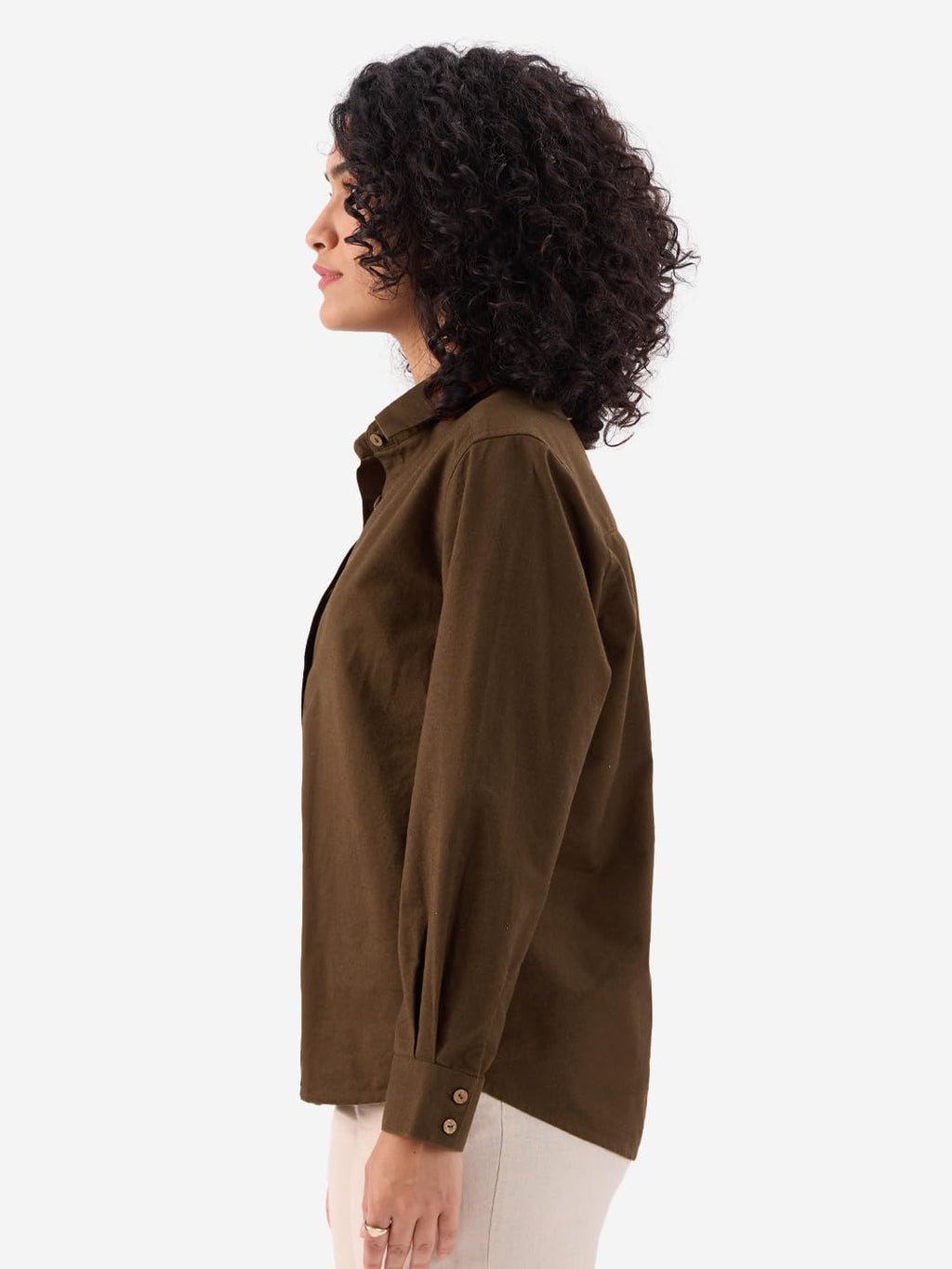The Souled Store Cotton Linen: Chestnut Women and Girls Long Sleeves Collared Neck Button Front Regular Fit Shirts