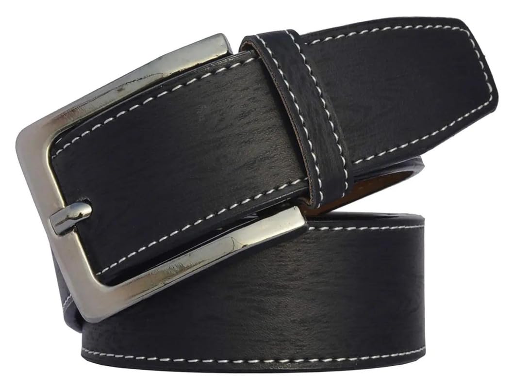 Sunshopping MenS Black Synthetic Leather Needle Pin Point Buckle Belt (FtossBl) (34) 34