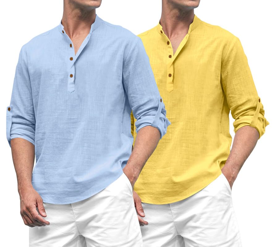 Royalscout Combo Of MenS Solid Cotton Blend Full Sleeve Straight Kurta Shirt (Pack Of 2)