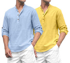 Royalscout Combo Of MenS Solid Cotton Blend Full Sleeve Straight Kurta Shirt (Pack Of 2)