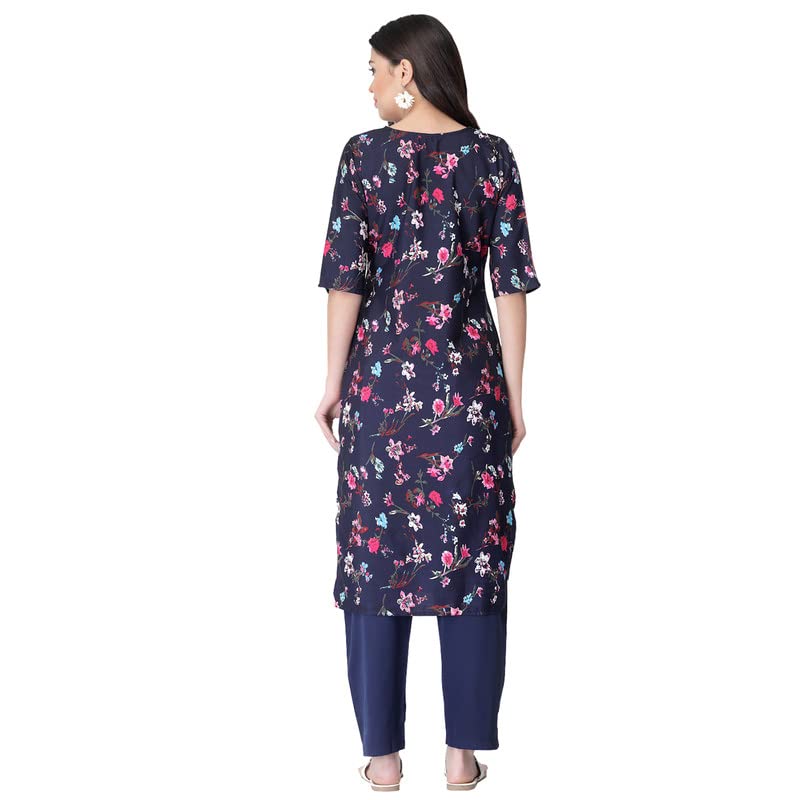 Pinkmint Women'S Color Dark Blukp-E Crepe Straight Kurta And Pant Set (Ukp-2012_L)
