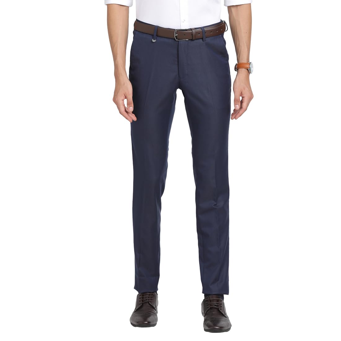 Turtle Men Poly Viscose Ultra Slim Fit Dobby Print Navy Formal Trouser