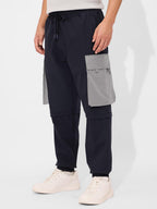 The Souled Store Solids: Navy Blue and Grey Men and Boys Drawstringed Baggy Fit Cargo Joggers