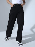 Hubberholme Women Black Cotton Relaxed Fit High-Rise Jeans