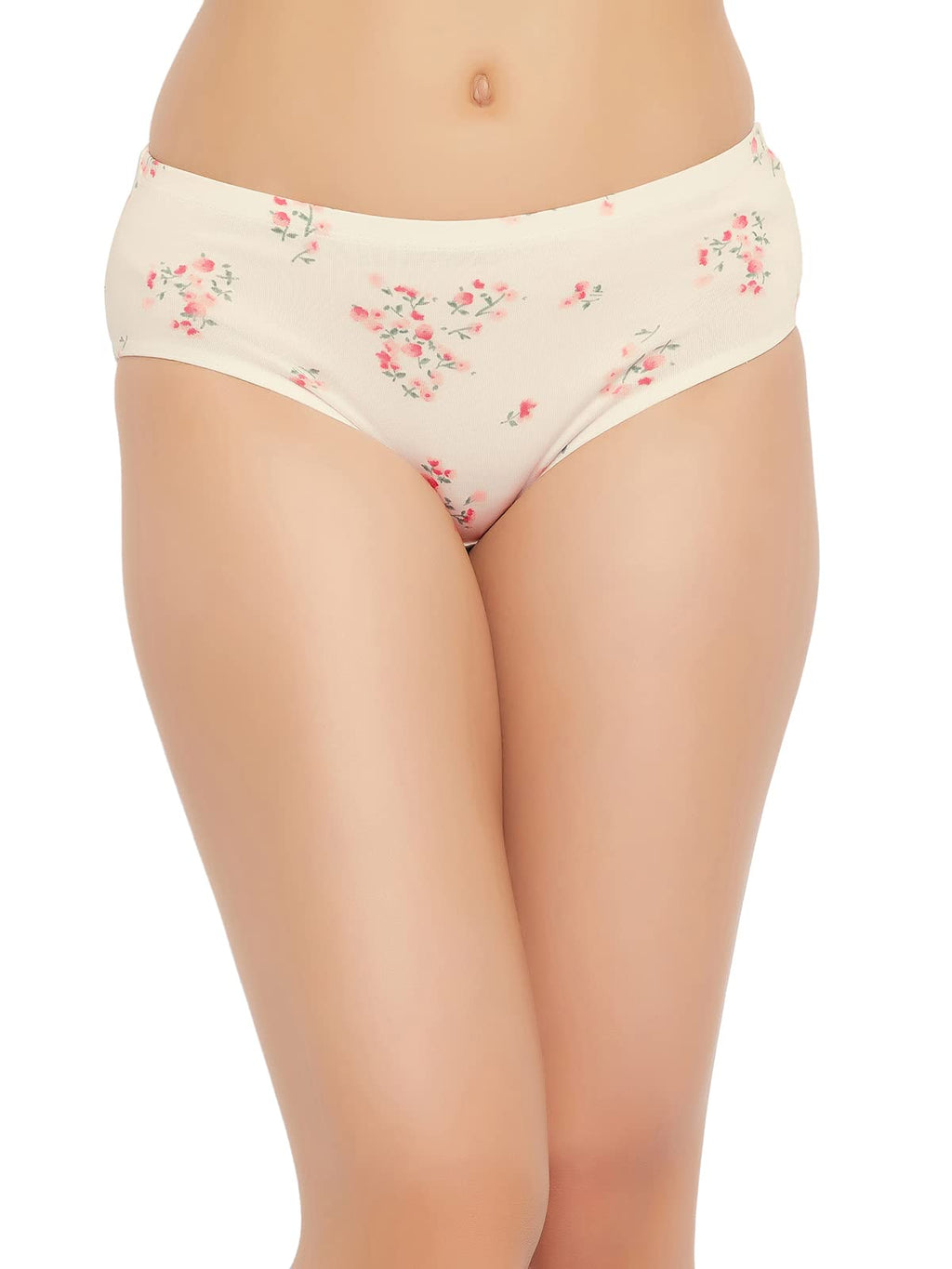 Clovia Womens Cotton Mid Waist Floral Print Hipster Pantywith Inner Elastic(PN2488M18_White_L)