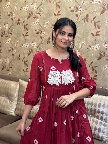 ANNI DESIGNER Women s Rayon Kurta with Pants, Burgundy, 48