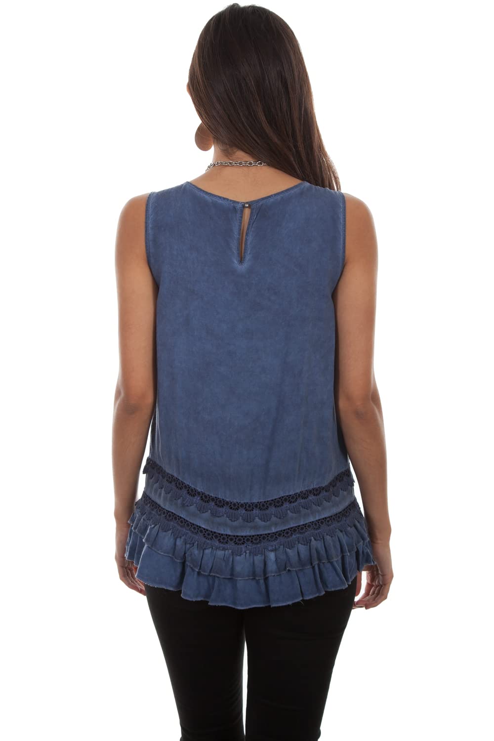 SCOOP NECK TANK W/CROCHET LACE/RUFFL