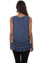 SCOOP NECK TANK W/CROCHET LACE/RUFFL