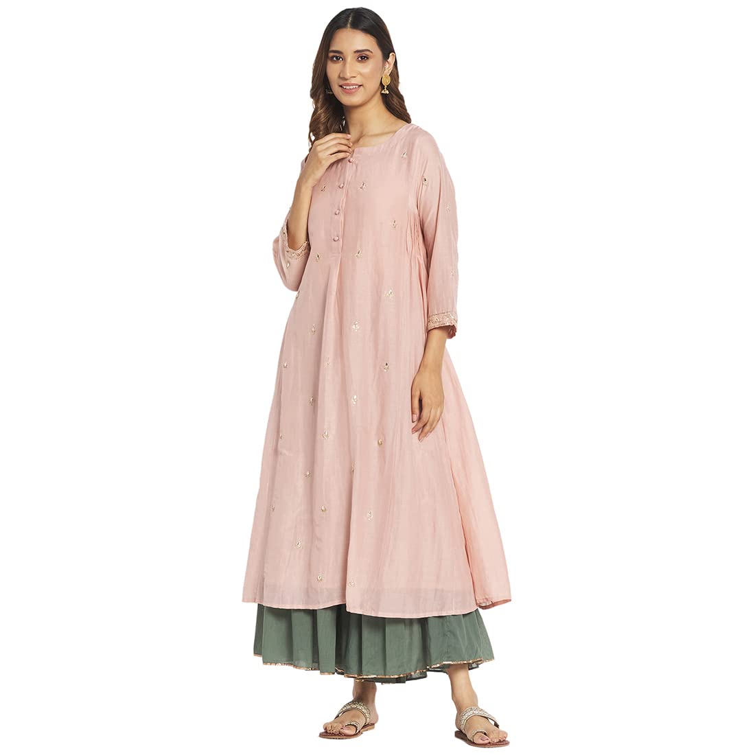 Fabindia Women Cotton Silk Embroidered Sharara Set Pink