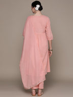 Anubhutee Women'S Pure Cotton Embroidered Pink A-Line Kurta Suit Set With Pants