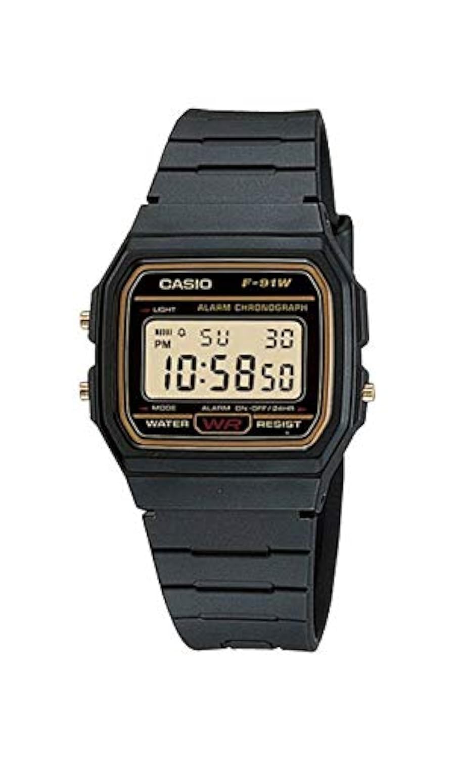 Casio F91WG-9 Men's Retro Black Band Gold Face Alarm Chronograph Digital Watch