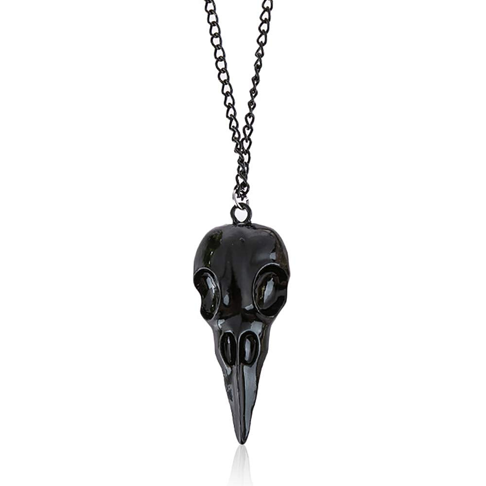 YOOESTORES82 Punk Metal Crow Skull Necklace. Hip Hop 3D Animal Bird Skull Pendant Necklace, Men Women Vintage Gothic Halloween J