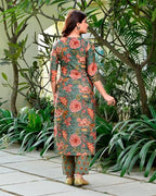 ANNI DESIGNER Womens Cotton Blend Straight Printed Kurta with Pant & Dupatta (FTA Green_L_Green_Large)