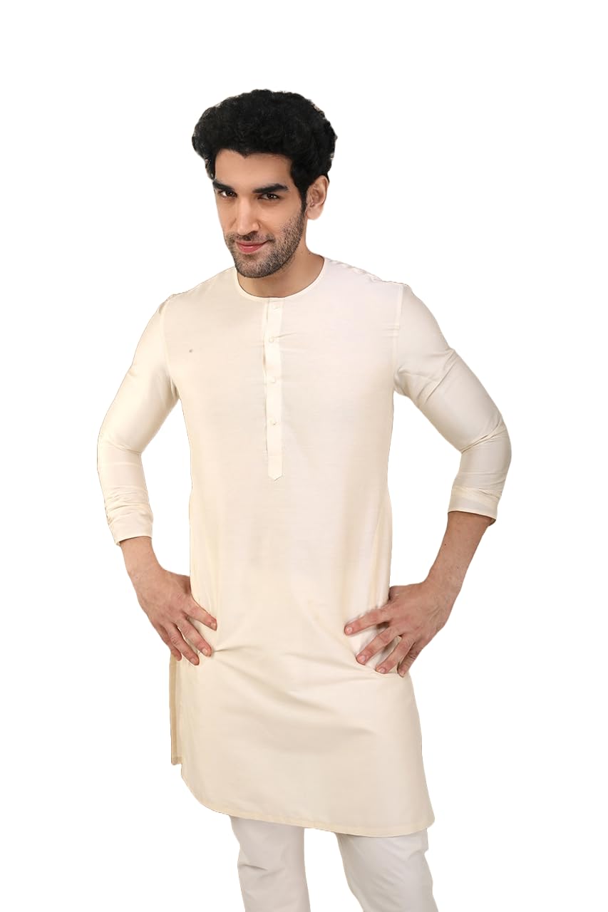 Manyavar Mens Cotton Kurta (MK50102-302-XL_Cream_42)