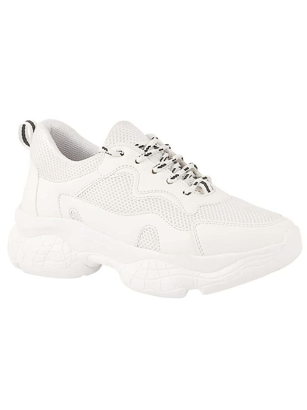 Shoetopia Womens Block Heel Sneakers White