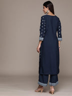 Ziyaa Women Women'S Navy Blue Crepe Straight Kurta And Palazzo Set