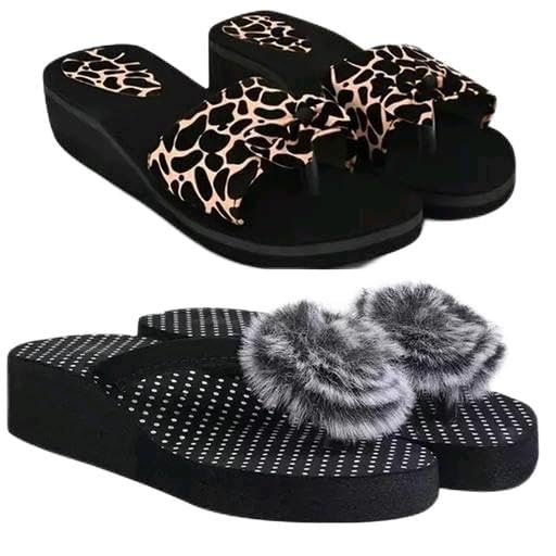 BoomBeauty Stylish flat heel slipper for Women(12combo covng peach chita bk fw3) 6