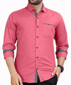 Tee Projekt Mens Regular Fit Solid Soft Touch Cotton Casual Shirt with Pocket Design with Spread Collar & Full Sleeves. Pink