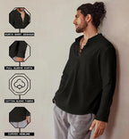 Royalscout MenS Cotton Solid Full Sleeve Short Kurta Shirt Black
