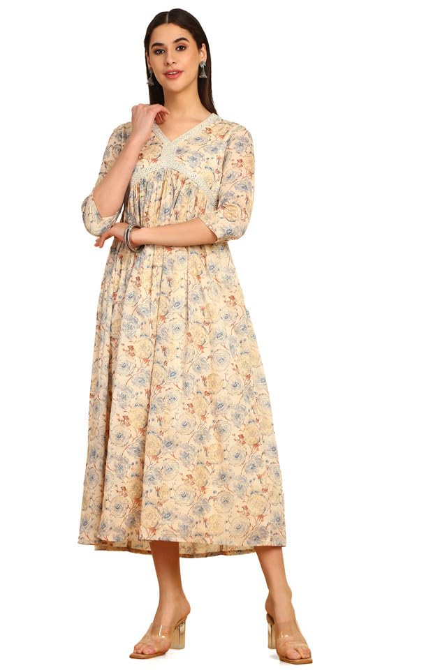 Soch Women Cotton Floral Printed Alia Cut Ethnic Dress with Sequins