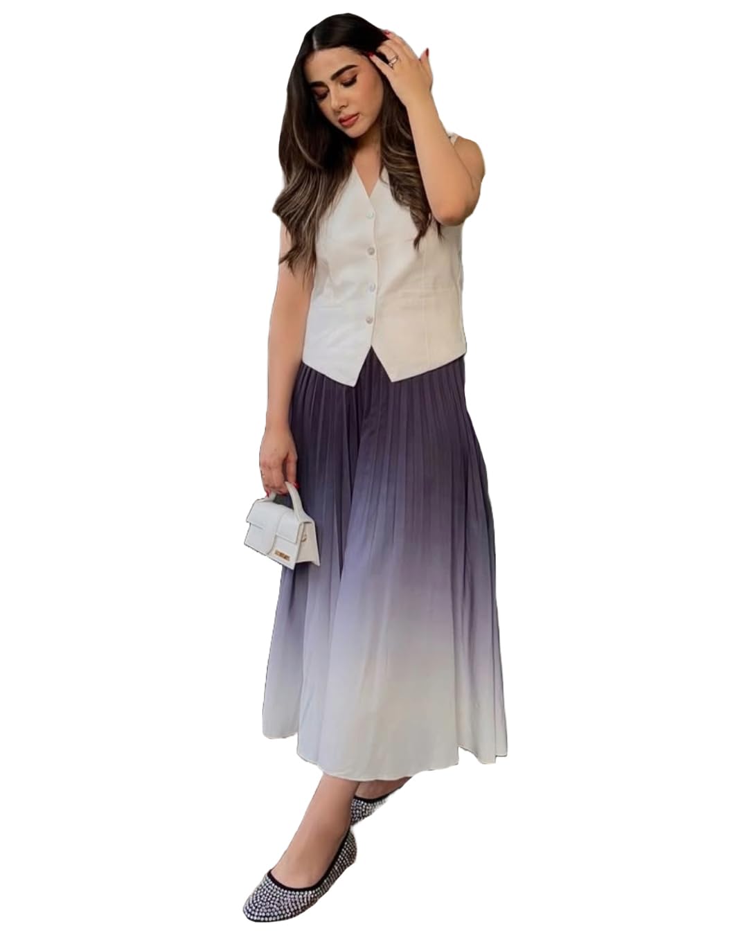 ANNI DESIGNER Womens Rayon Viscose Printed Maxi Dress Set (SARWALA White_S_White_Small)