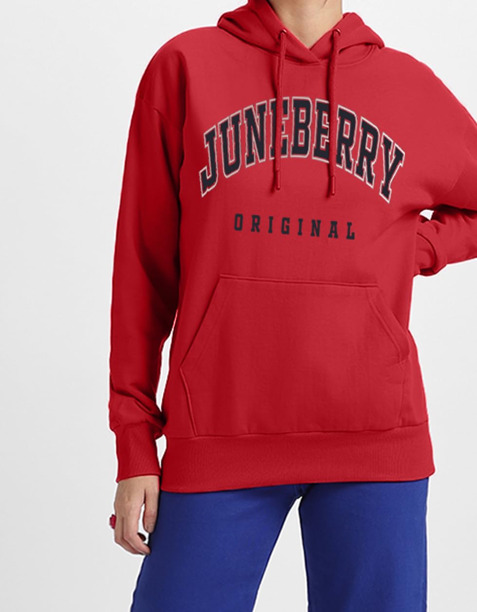 Juneberry Fleece Oversized Baggy Fit Hooded Sweatshirt Drop Shoulder Typographic Logo Printed Full Sleeve Hoodie For Women (Os_H