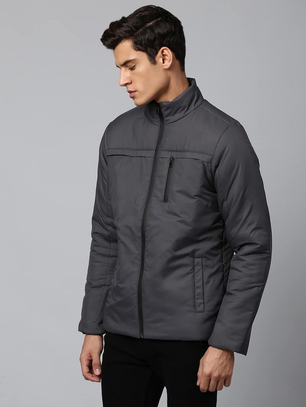 Dennis Lingo MenS Long-Sleeve Regular Fit Graphic Puffer Jacket - Waterproof, Lightweight, Casual Winterwear For Men (Dark Grey)