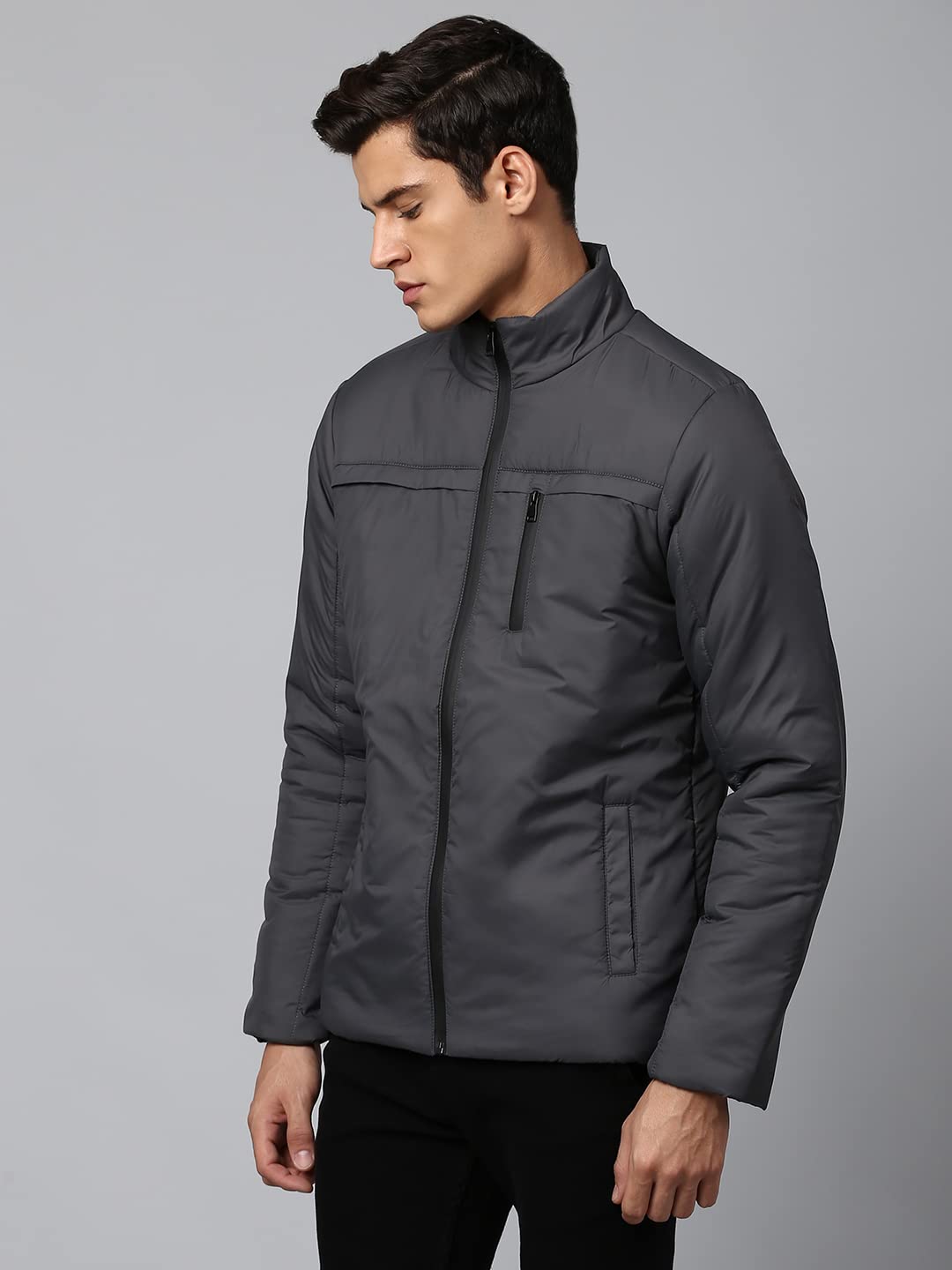 Dennis Lingo MenS Long-Sleeve Regular Fit Graphic Puffer Jacket - Waterproof, Lightweight, Casual Winterwear For Men (Dark Grey)