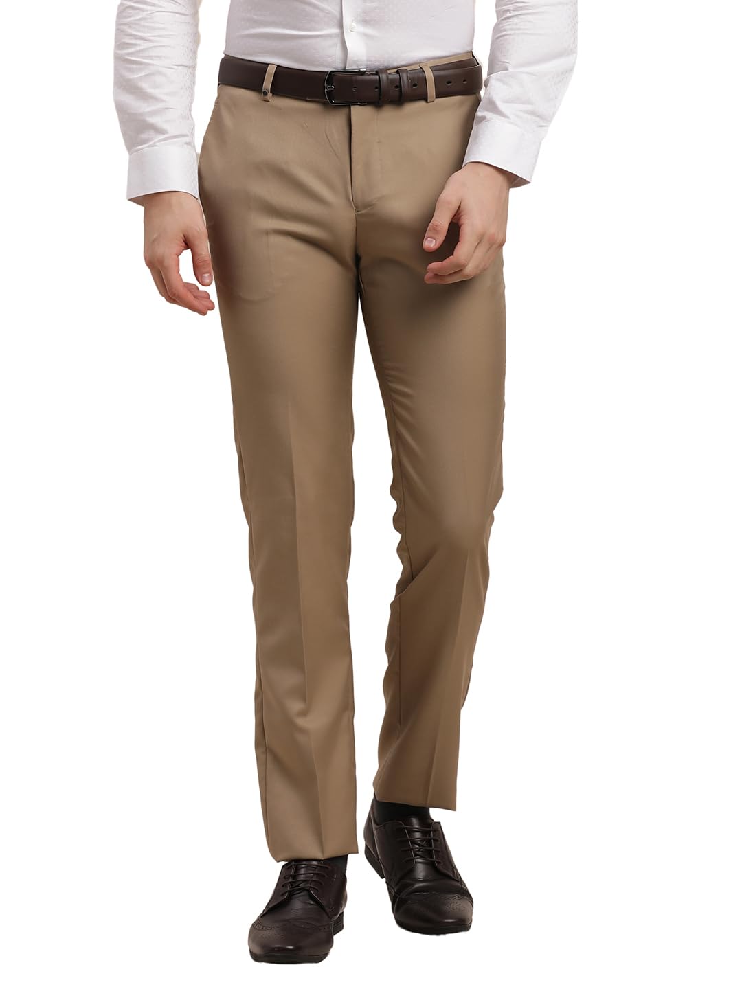 Turtle Men Polyviscose Slim Fit Brown Solid Formal Trouser