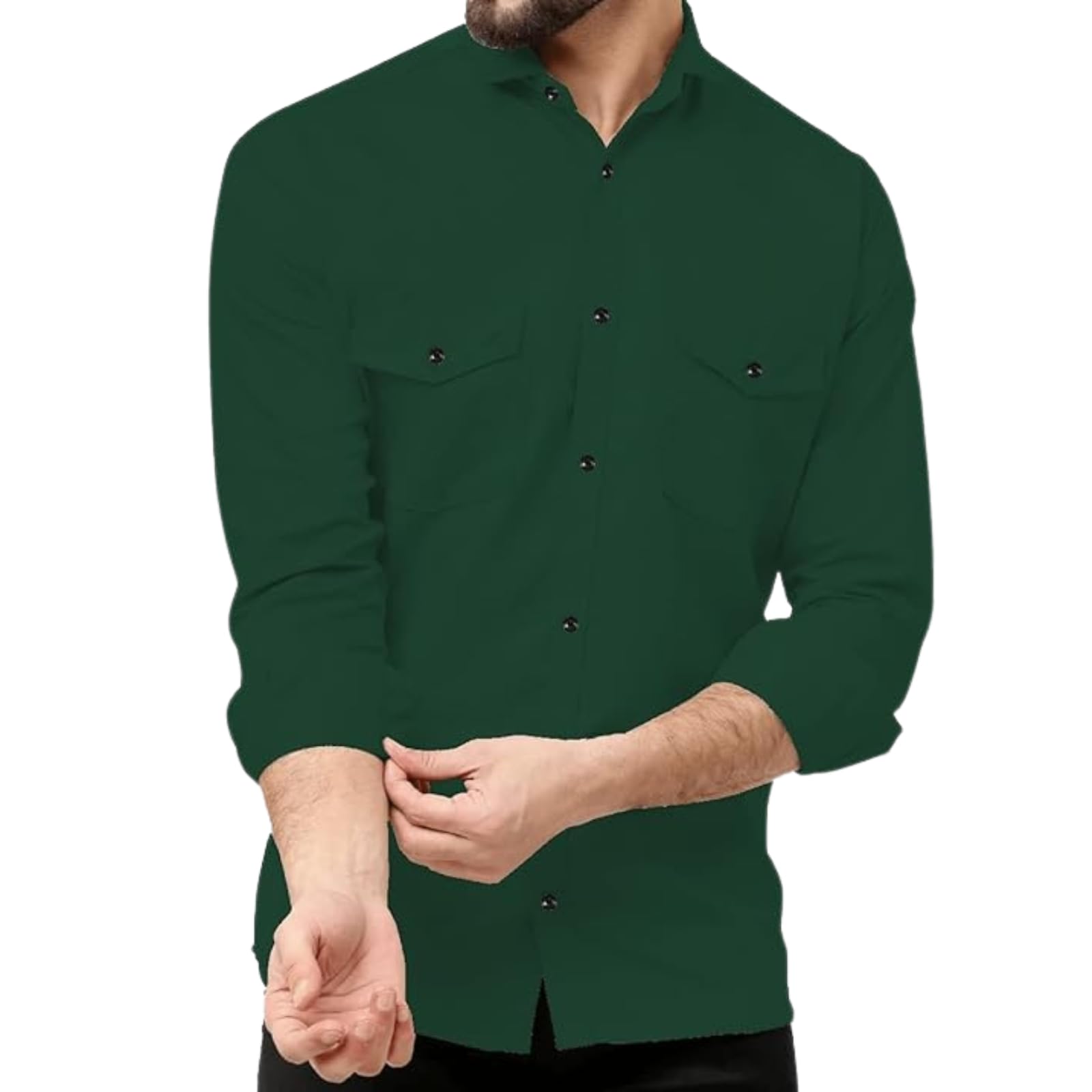 Rebelify Double Pocket MenS Casual Shirt - Regular Fit, Solid Spread Collar, Versatile Everyday Wear, Comfortable And Stylish De