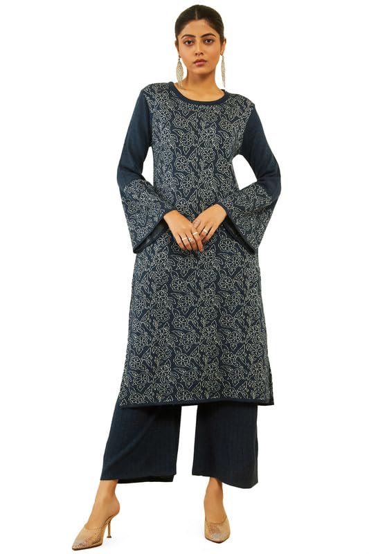Soch Women Acrylic Floral Pattern Knitted Full Sleeves Winter Kurta Set