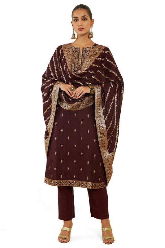 Soch Women Silk Suit Set with Zari and Zardosi Embroidery
