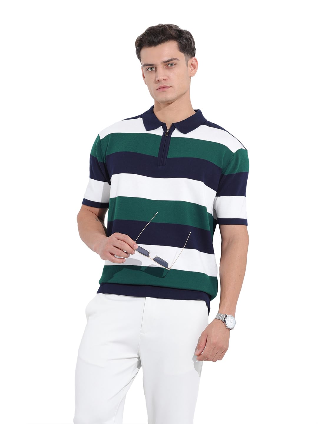The Indian Garage Co Mens Oversized Textured Half Sleeves Collar Neck Sweater