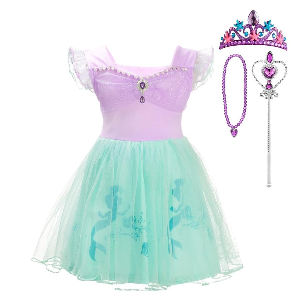 Dressy Daisy Princess Mermaid Dress Up Clothes Halloween Fancy Party Tulle Skirt Summer Outfit with Accessories for Little Girls