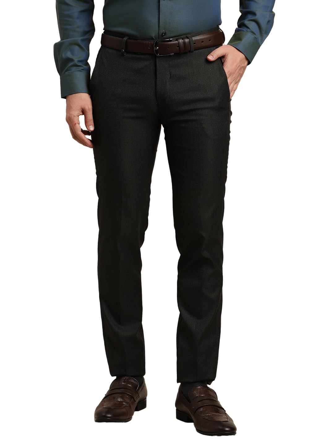 Turtle Men Poly Viscose Stretch Black Self Design Ultra Slim Fit Formal Trouser