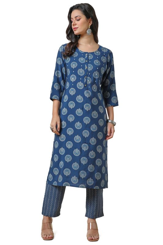 Soch Women Muslin Blend Ethnic Motifs Kurta Set with Faux Mirror