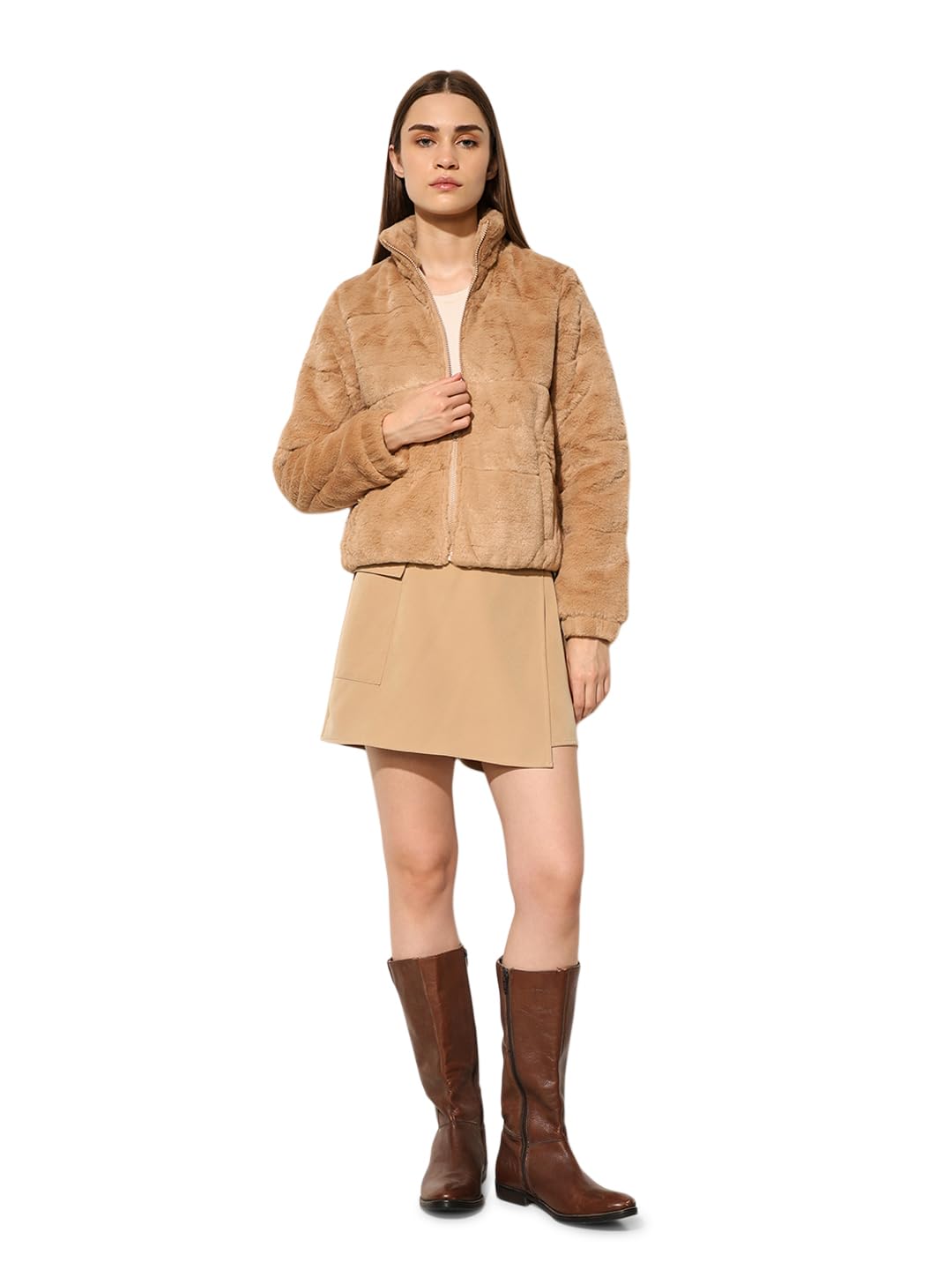 ONLY Womens Solid Regular Fit Light Brown Jacket 2