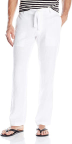 Perry Ellis Men's 100% Linen Drawstring Casual Pants For Men, Regular Fit, Lightweight (Waist Size 29-54 Big & Tall), Bright Whi