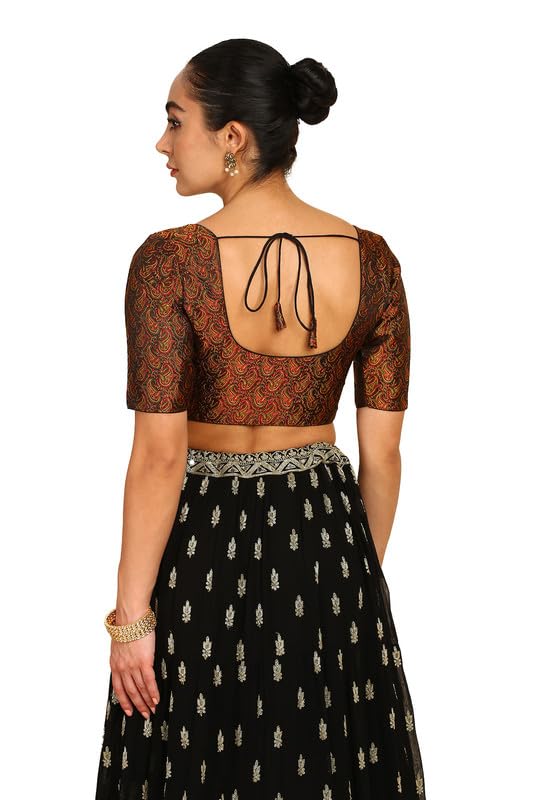 Soch Womens Black Paisley Woven Design Silk Blend Padded Blouse