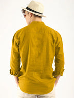 Macsivo MenS Cotton Polyester Blend Solid Regular Fit Full Sleeve Short Kurta Gold