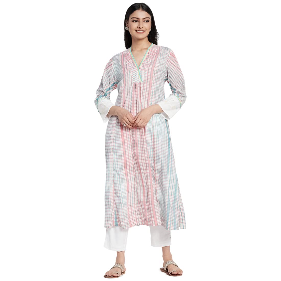 Fabindia Women Hand Block Printed 2 Piece Kurta Set Cotton_Xl Multicolour