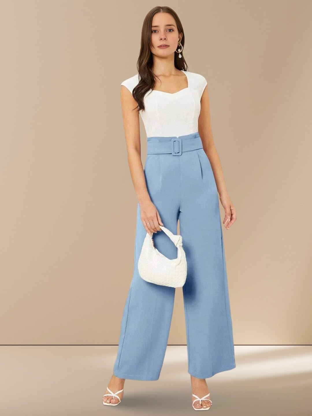 Kotty WomenS High Rise Viscose Rayon Relaxed Fit Korean Trousers Sky Blue