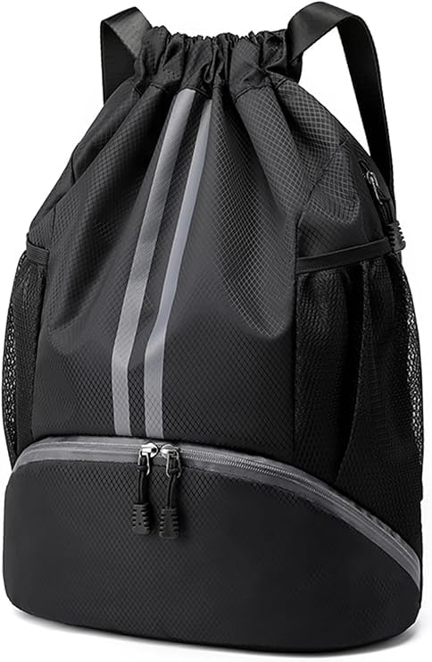 Amirate Sports Drawstring Backpack For Men & Women, Gym Bag With Dedicated Shoe Compartment, Waterproof Lightweight Drawstring B 22